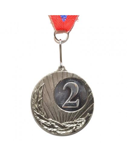 Медаль спортивная с лентой 2 место d - 5 см :1703-2